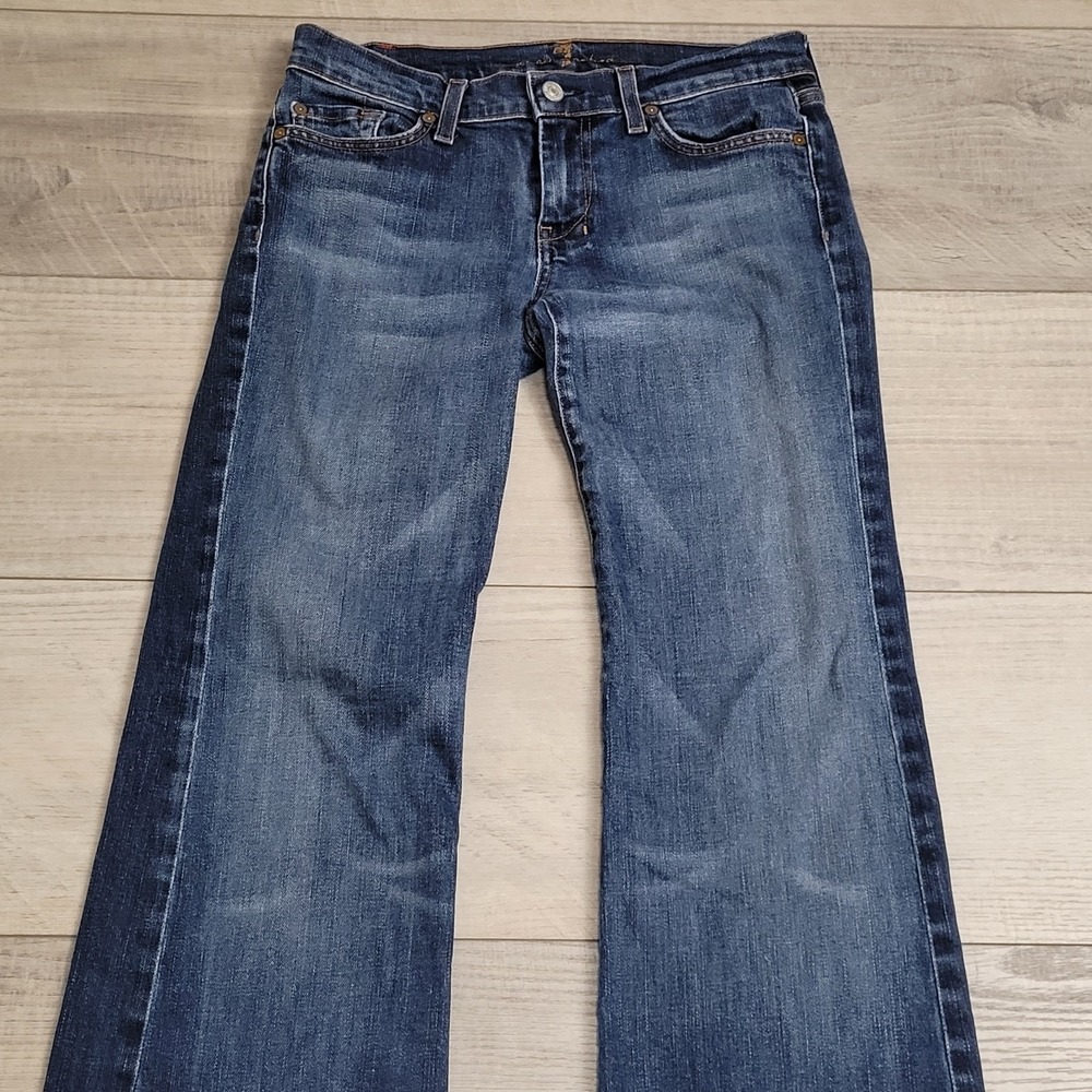 ๐7 For All Mankind Jeans Womens 29 Indigo Wash Fading DOJO Flareโ Bootcut USA - Picture 4 of 16